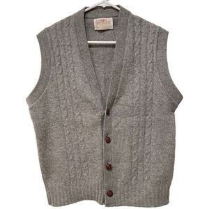 Vintage Jantzen Mens Layering Vest M 80s Knitted Sweater Cableknit Button Front